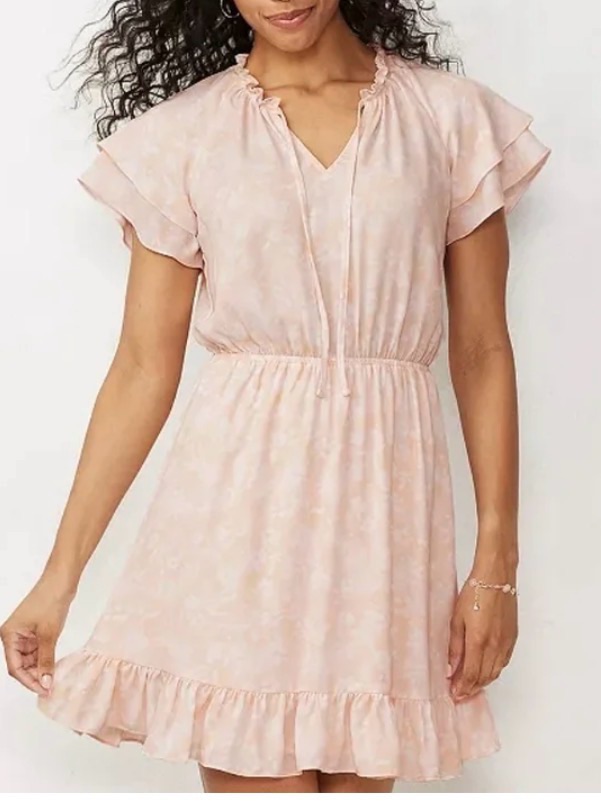 Lc Lauren Conrad Pale Pink Floral Ruffle-Trim Dress